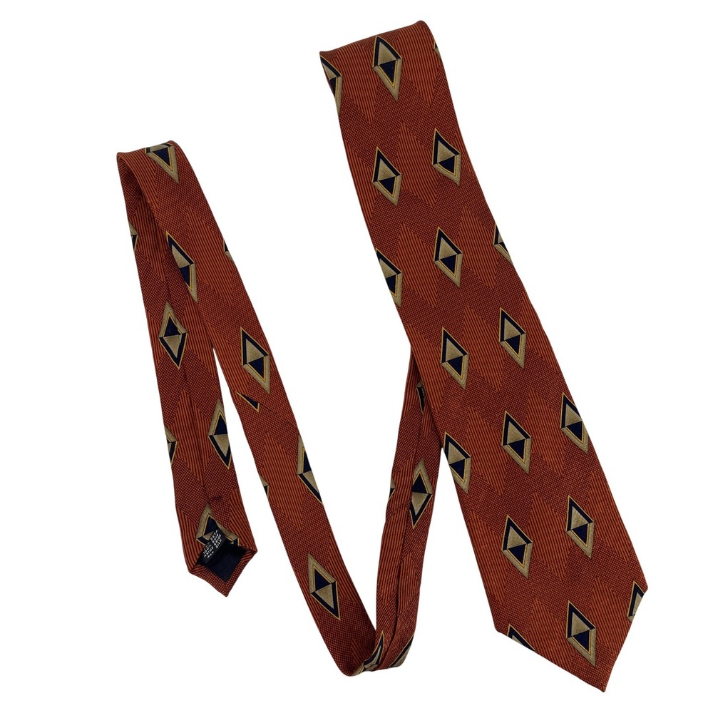 Louis Roth Mens Orange Necktie Geometric Diamond Ribbed Woven 4 x 60